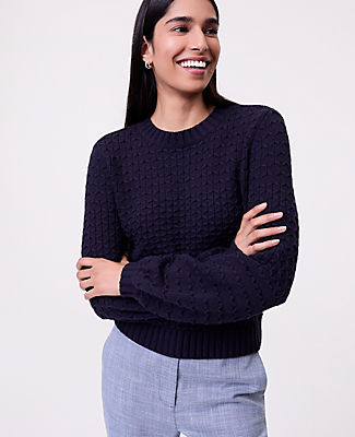 Ann Taylor Honeycomb Cable Crew Neck Sweater