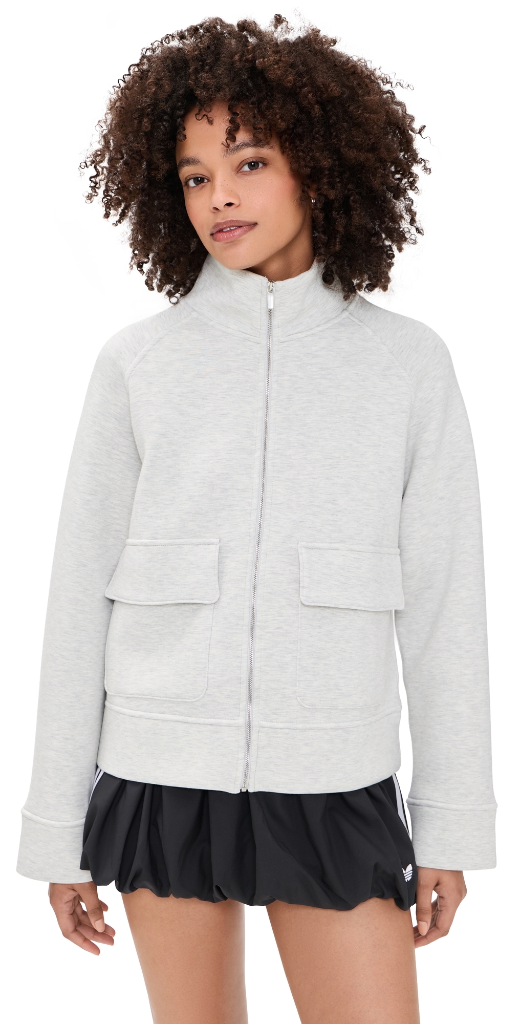 Wind Down Patch Pocket Zip Through Sweatshirt Ice Grey Marl