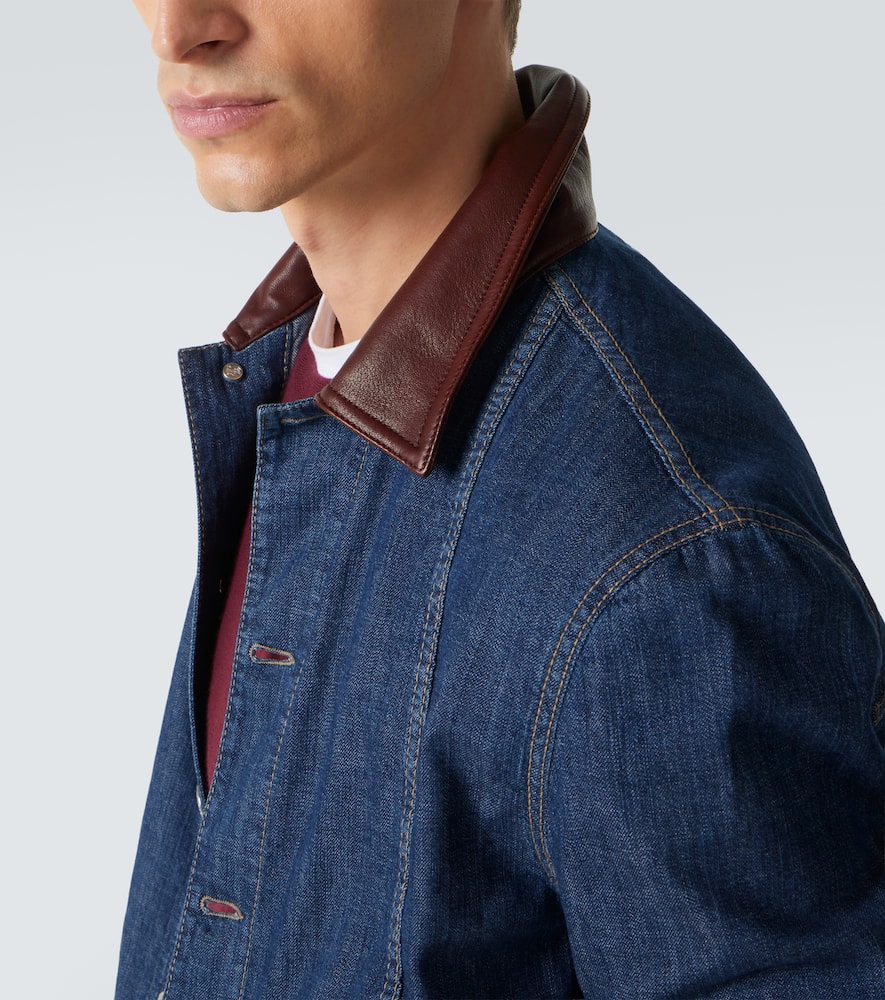 Leather-trimmed denim jacket