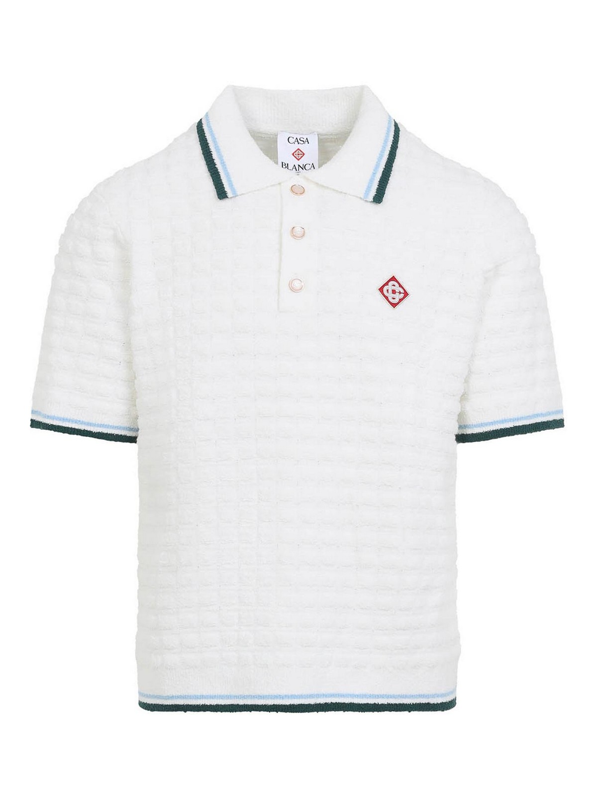 Casablanca Boucle Short Sleeve Polo in White - White. L also in XL/1X, XXL/2X