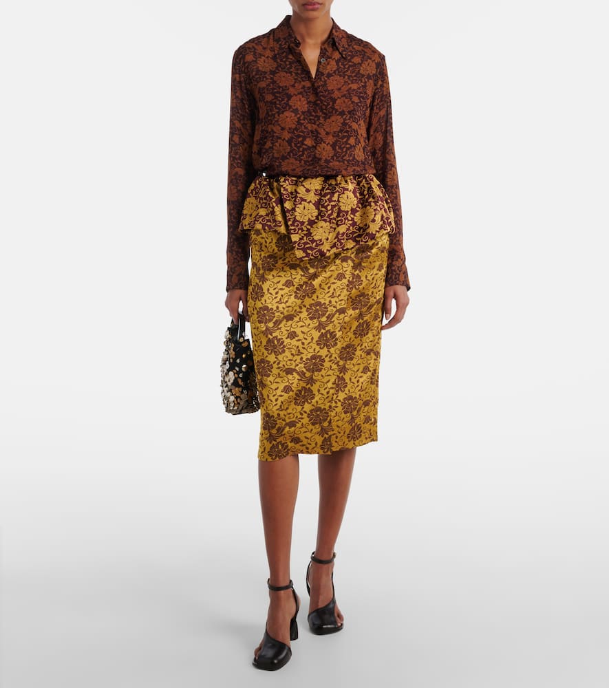 Floral ruffled midi skirt