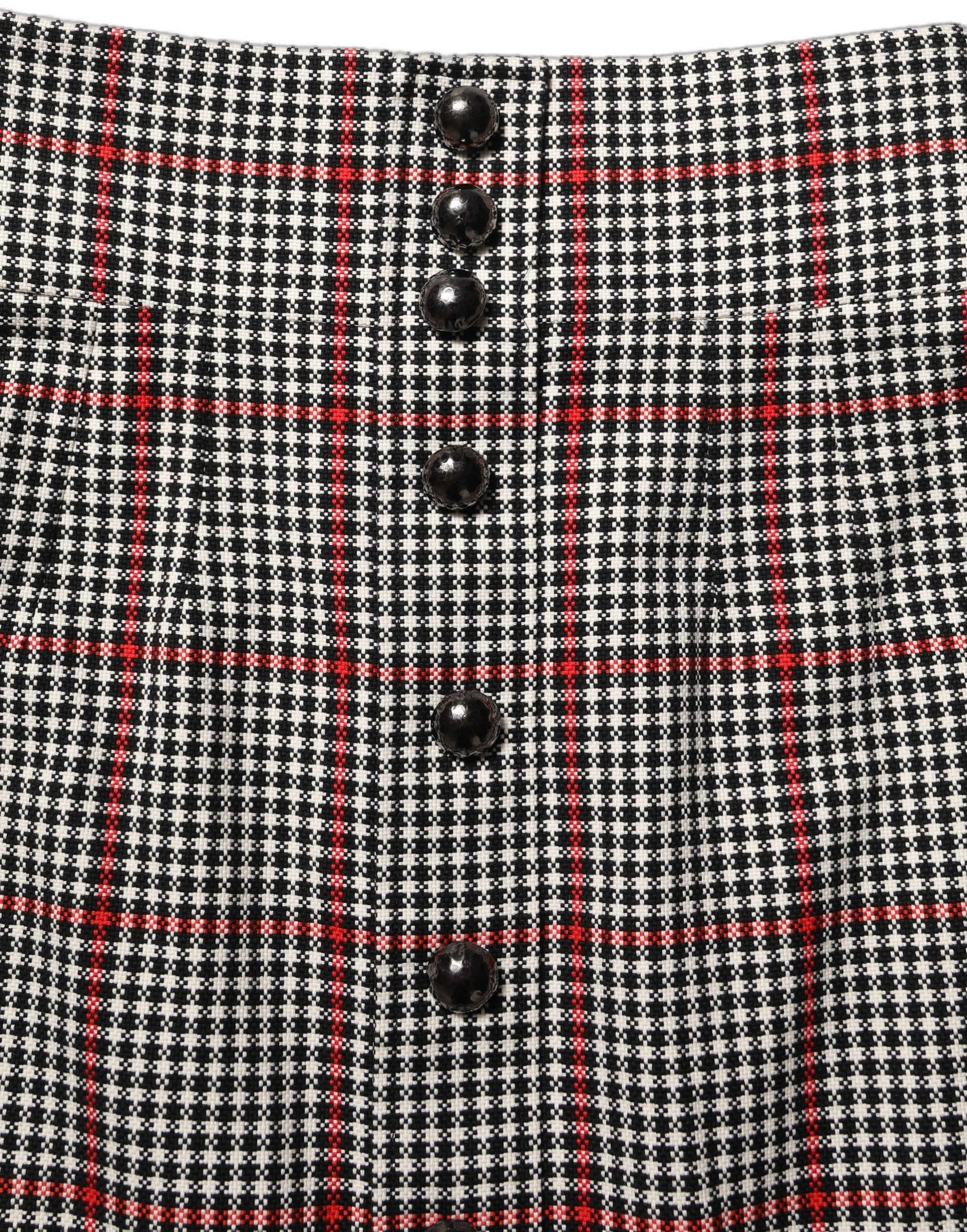Checkered High-Waist A-Line Skirt — Gray