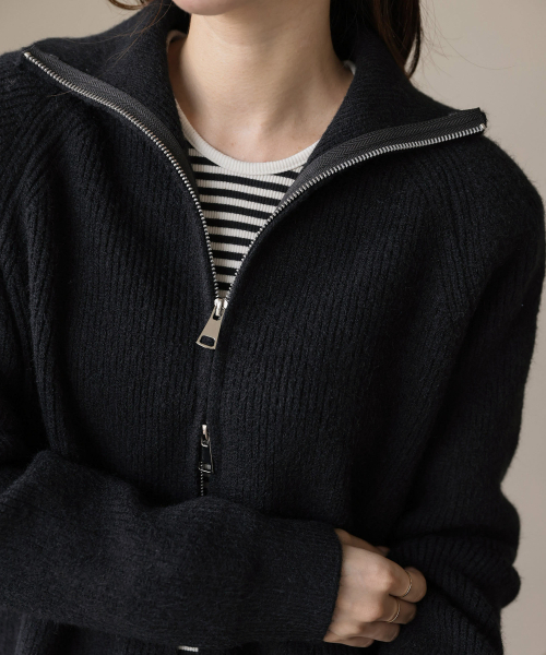 Two-way zip-up daily soft knit cardigan 3 colors