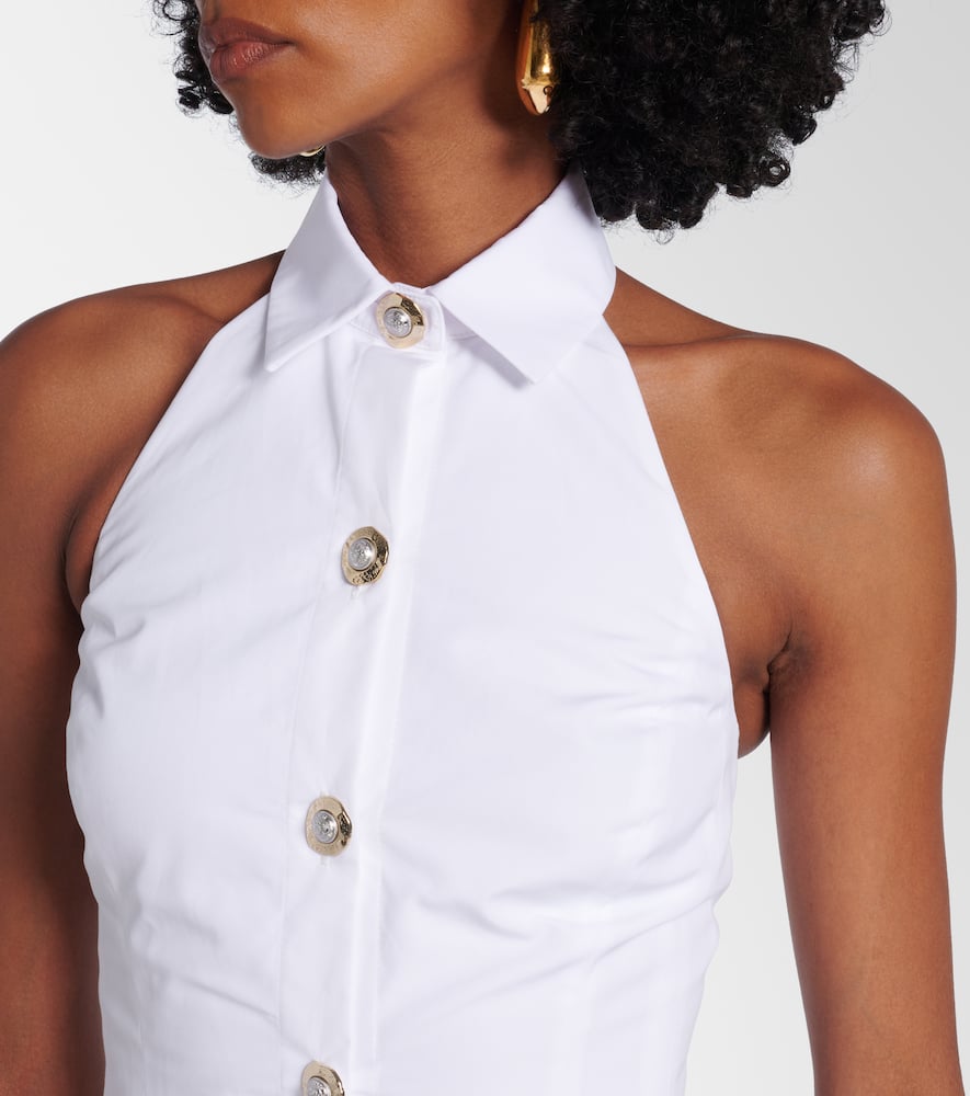 Halterneck cotton poplin minidress