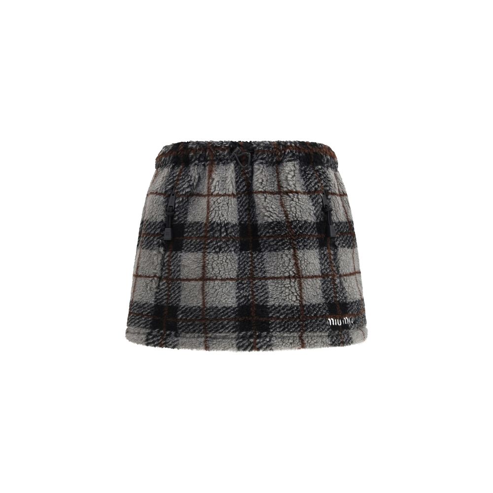 Check Pattern Nylon Mini Skirt — Gray