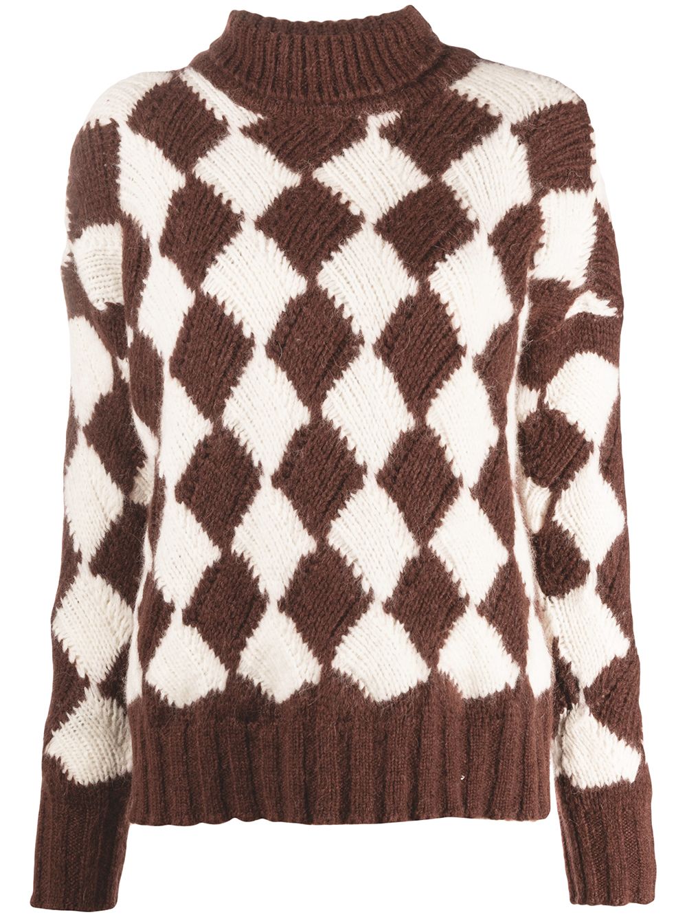 Geometric roll-neck jumper - Brown