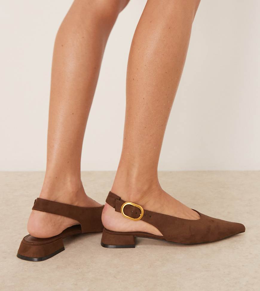 Wide Fit Leonora slingback ballet flats in chocolate suedette-Brown
