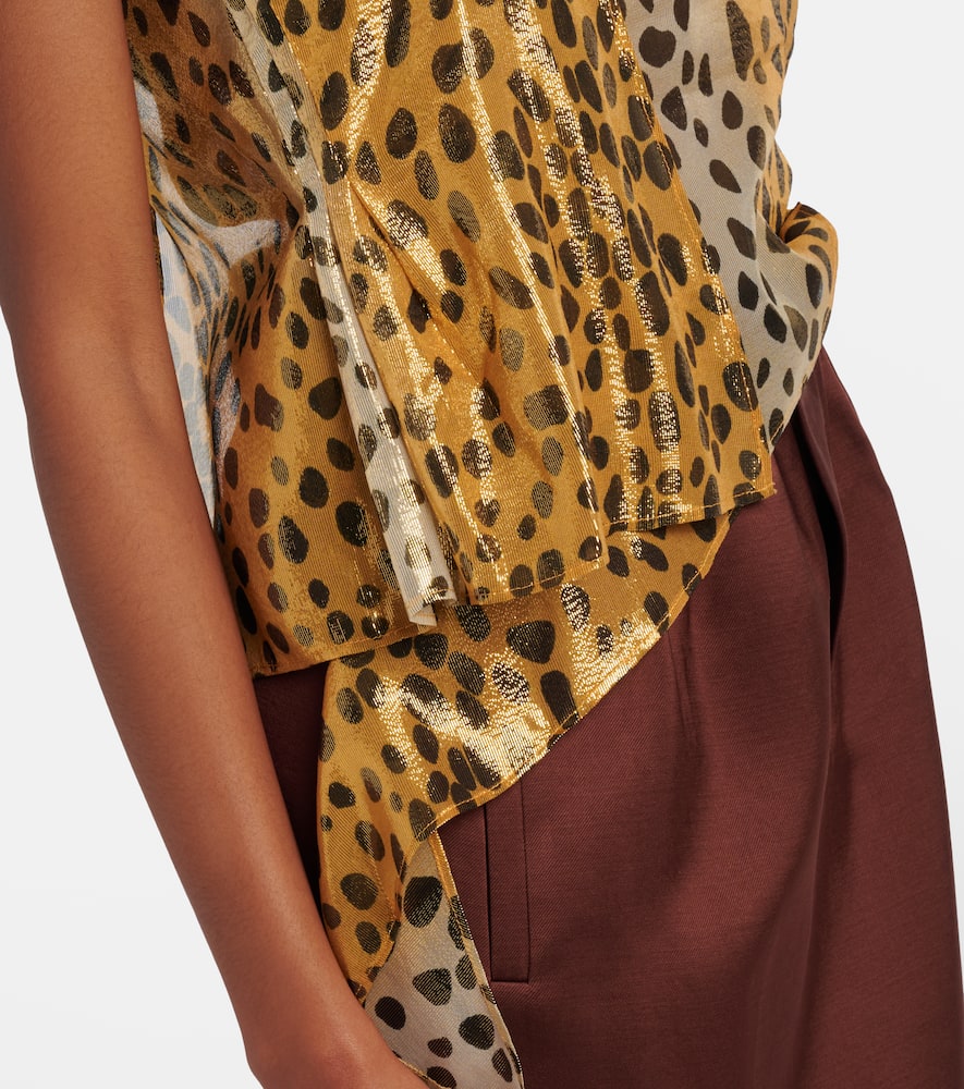 Silk-blend lamé top