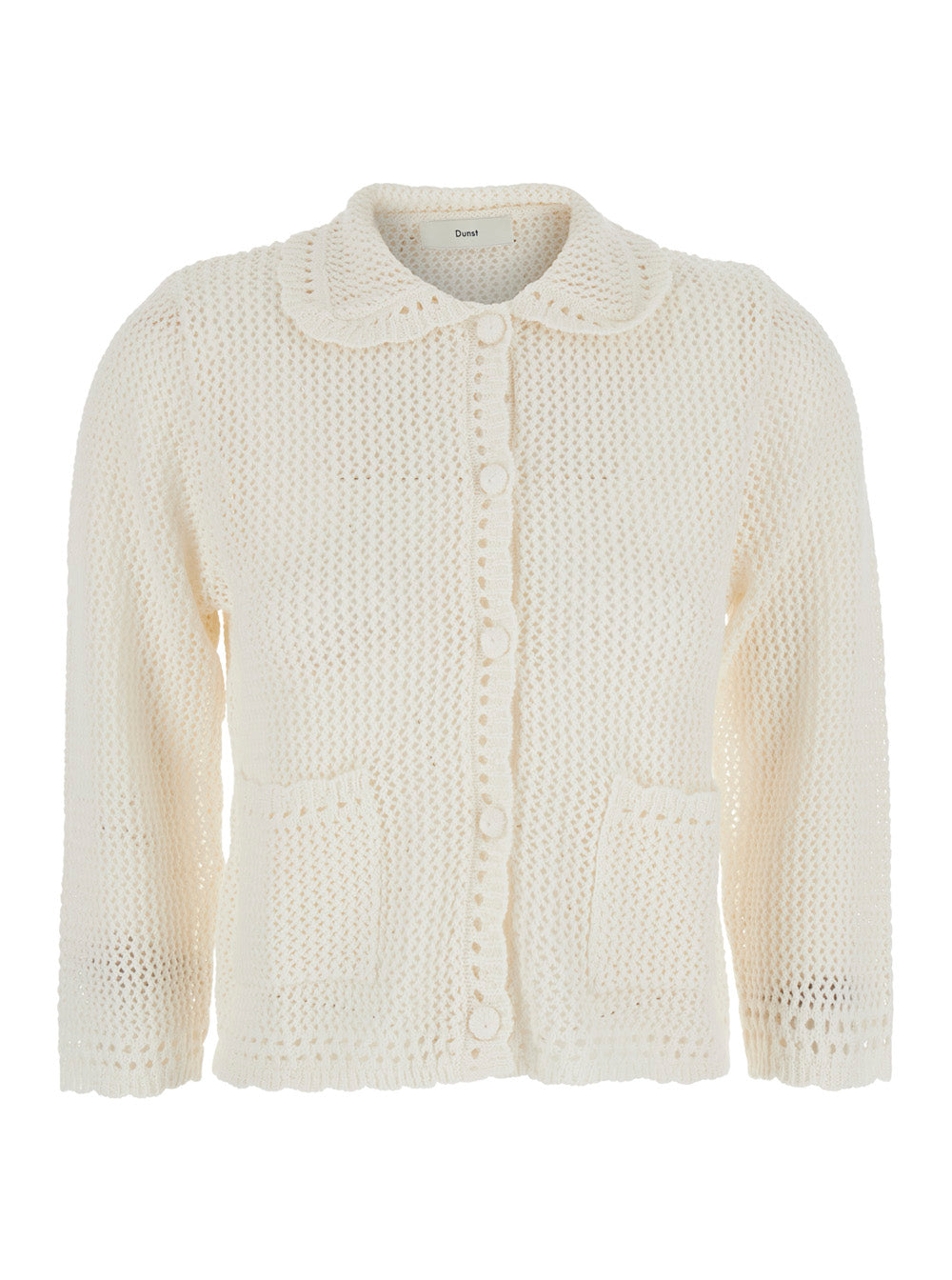 Perforated Crochet Linen-Cotton Sweater — White