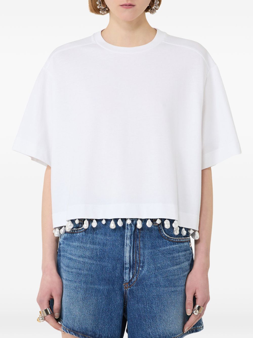 Sportmax - beaded hem cropped top round neck