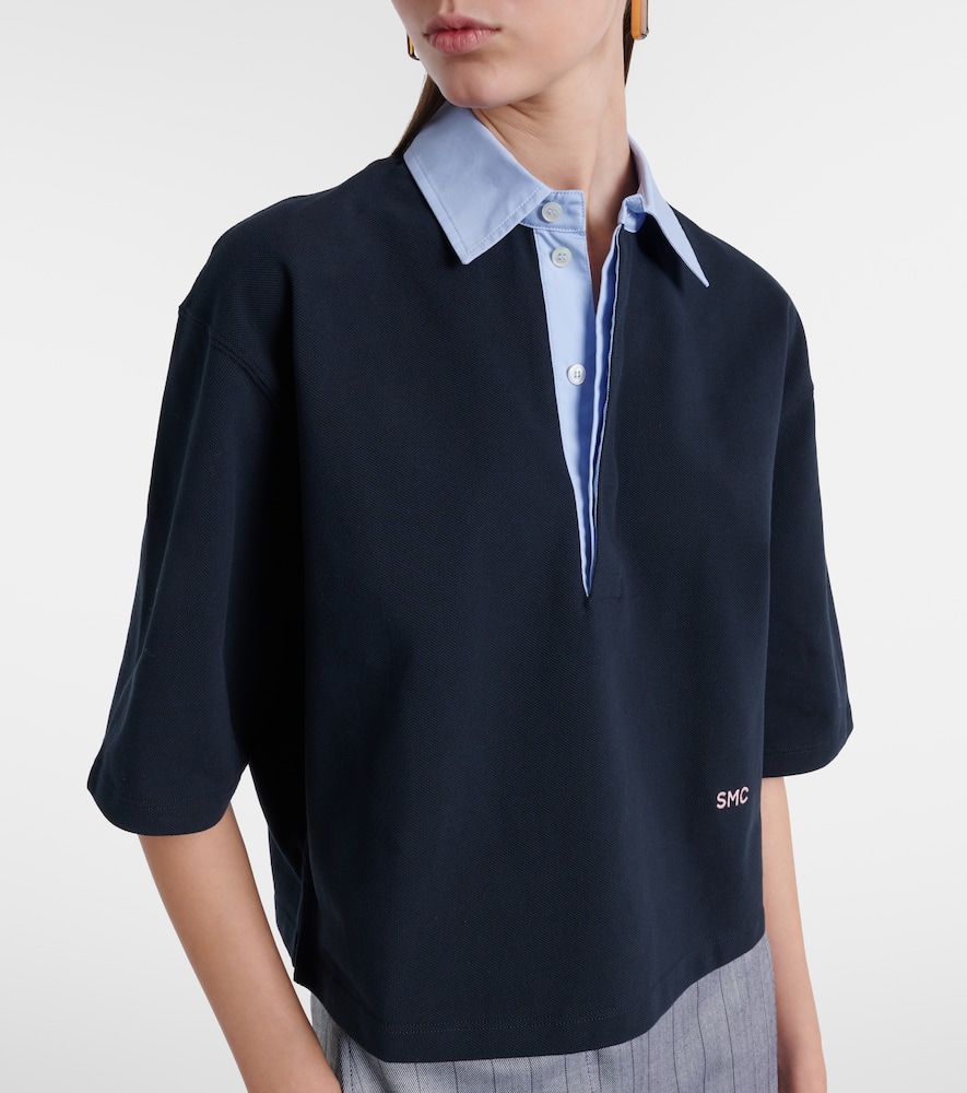 Cropped cotton piqué polo shirt