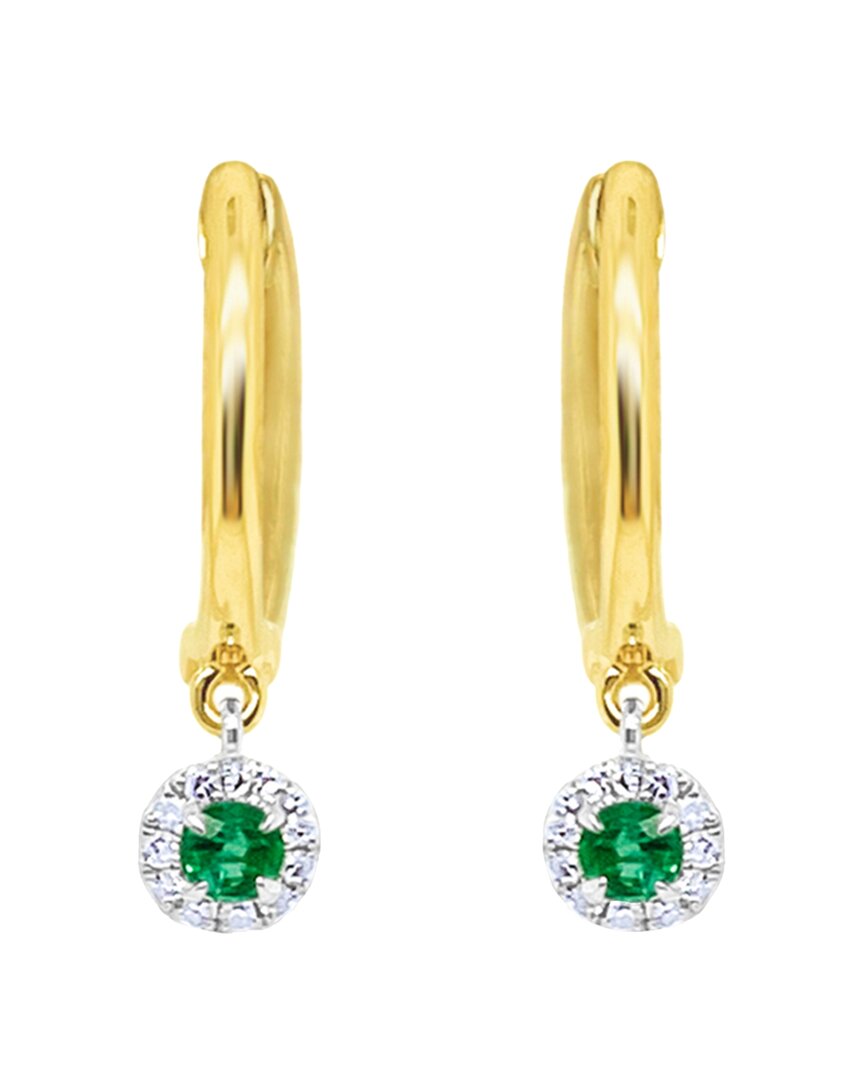 14K 0.15 Ct. Tw. Diamond & Emerald Hoops