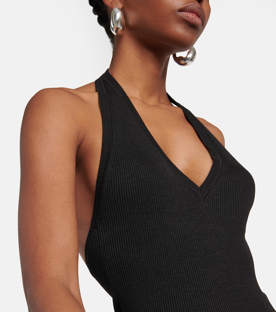 Nili Lotan Ivey ribbed-knit halterneck silk top