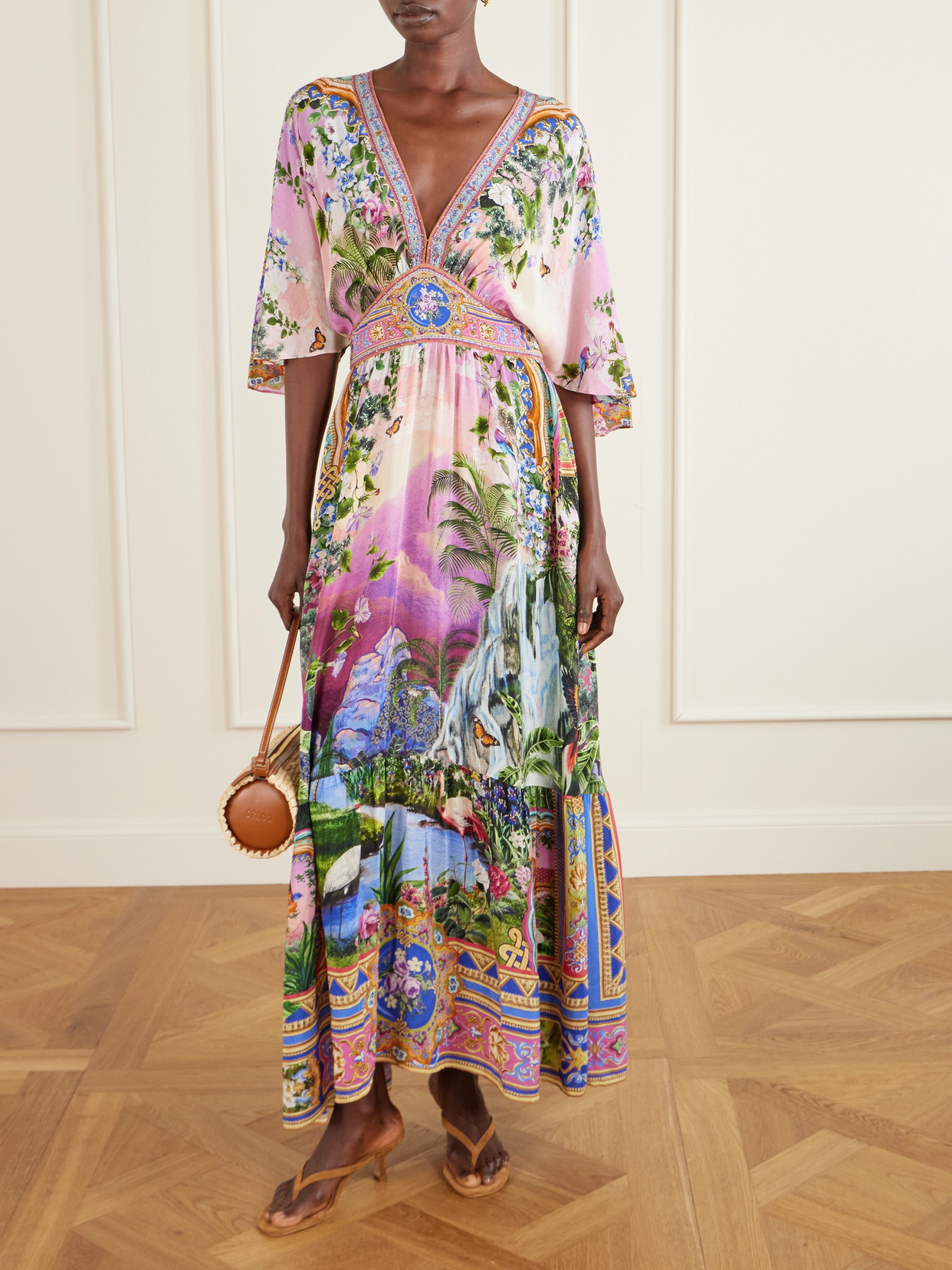 Crystal-embellished Printed Silk Crepe De Chine Maxi Dress - Multi
