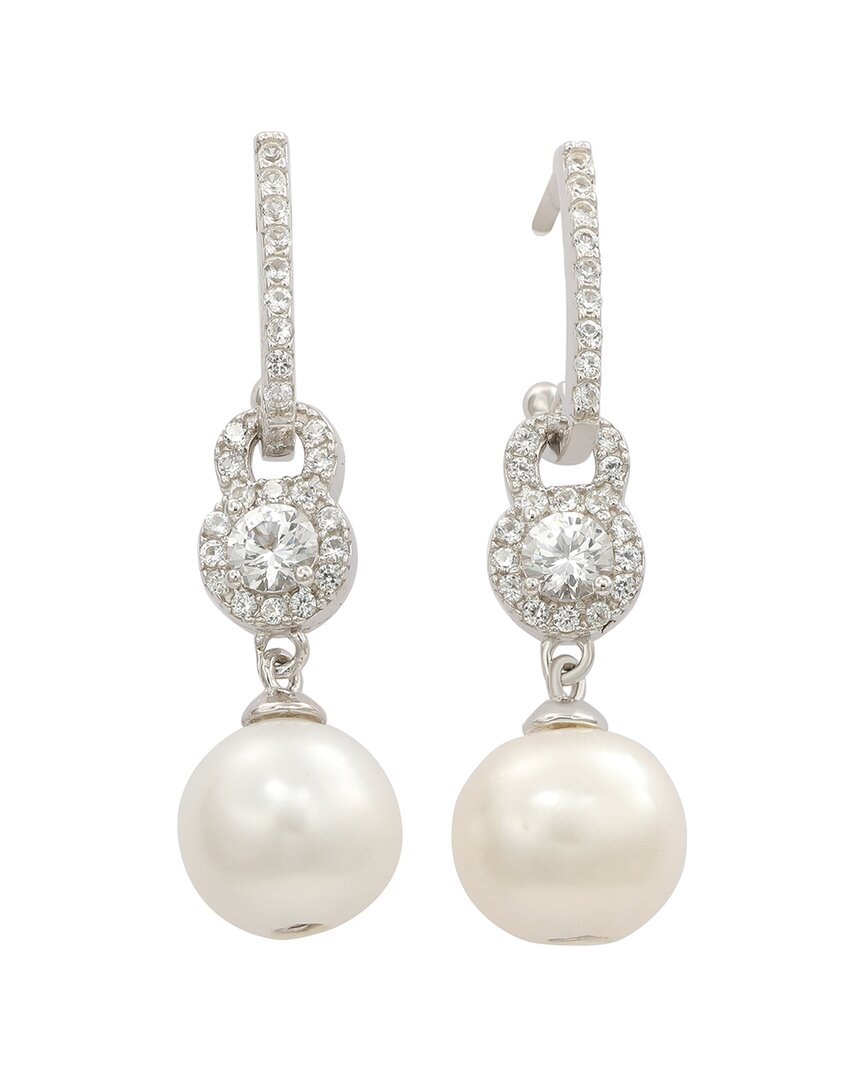 Suzy Levian 여성 Silver Created White Sapphire & 8Mm Pearl Pearl Dangle Earring