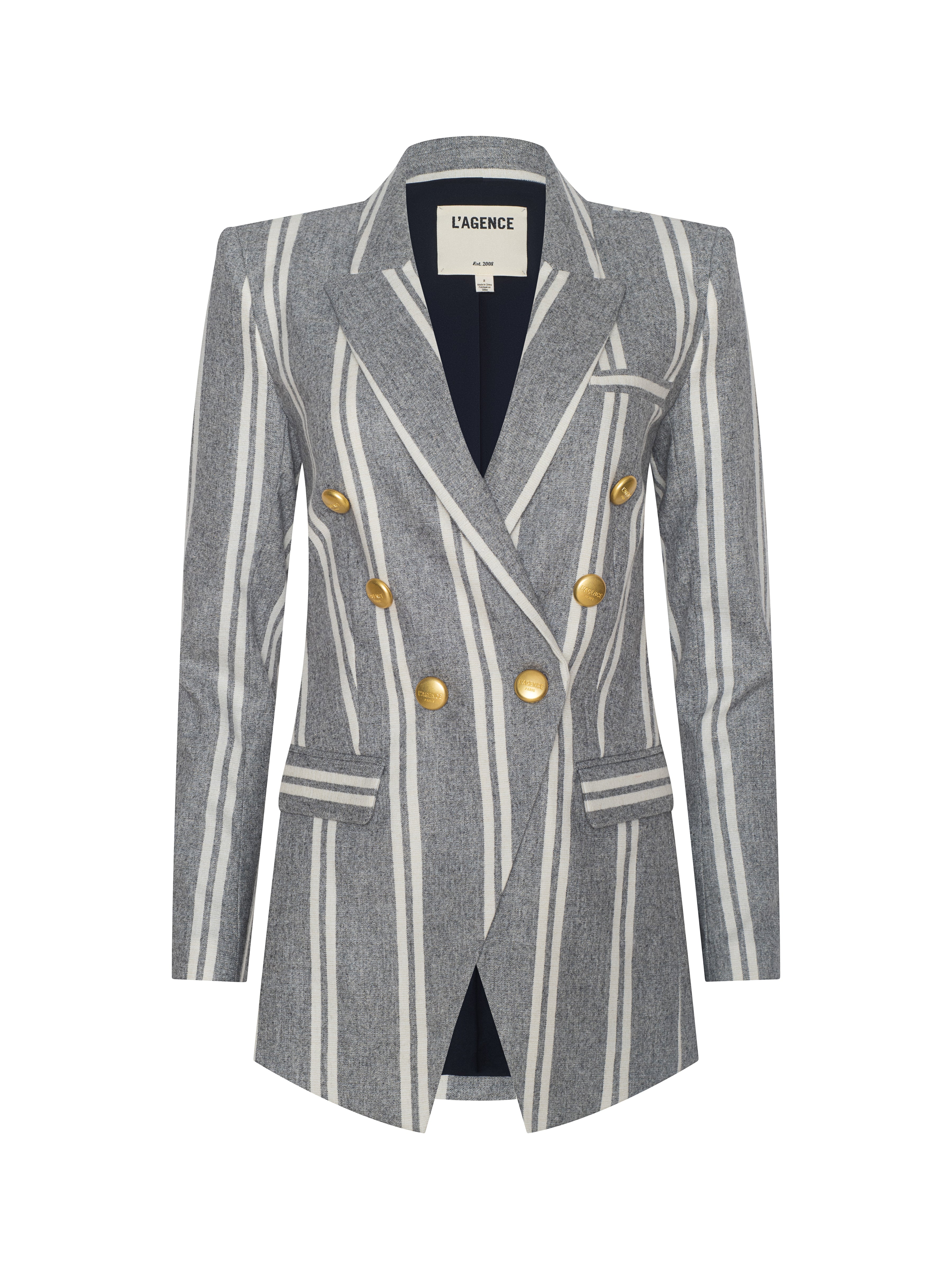 Kendi Longline Blazer In Grey/ivory Stripe