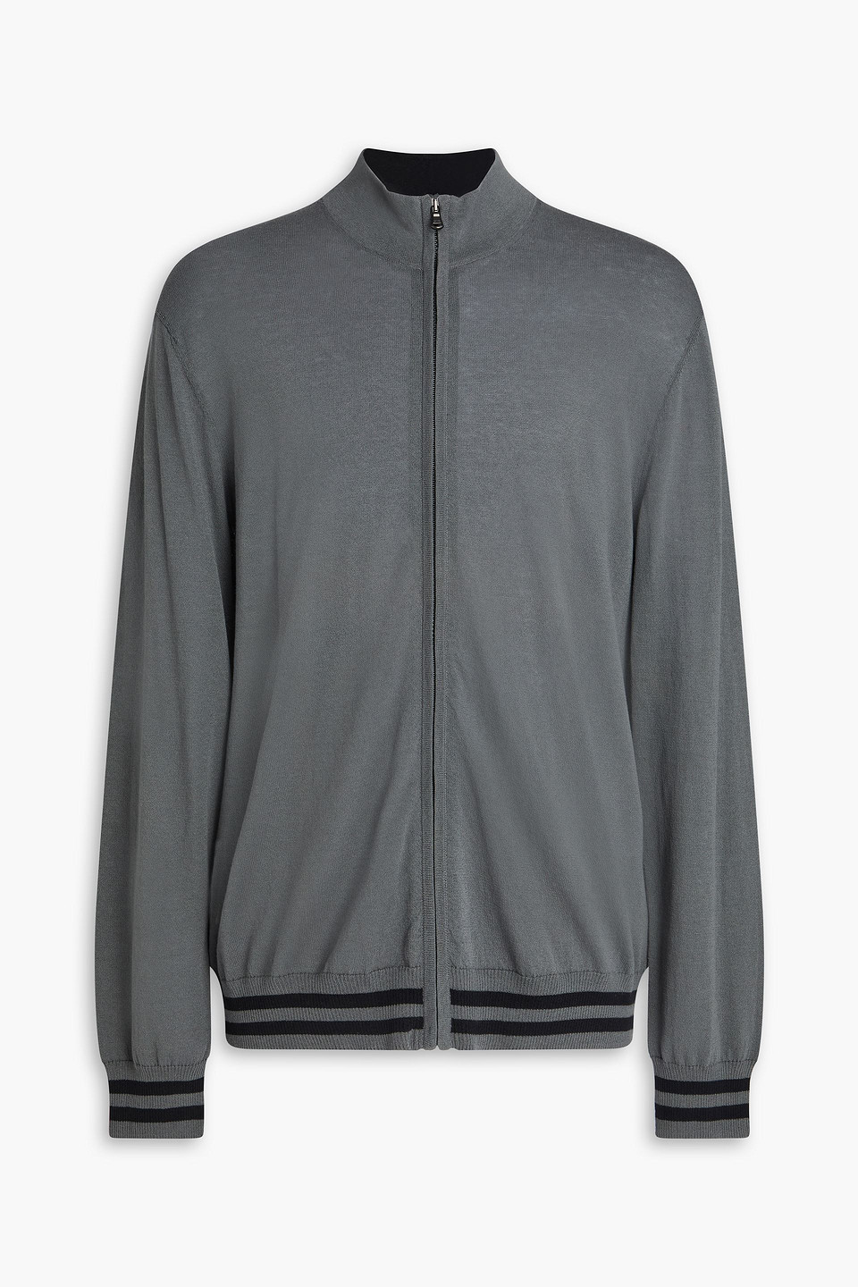 Striped cotton-blend zip-up cardigan - Gray - 0