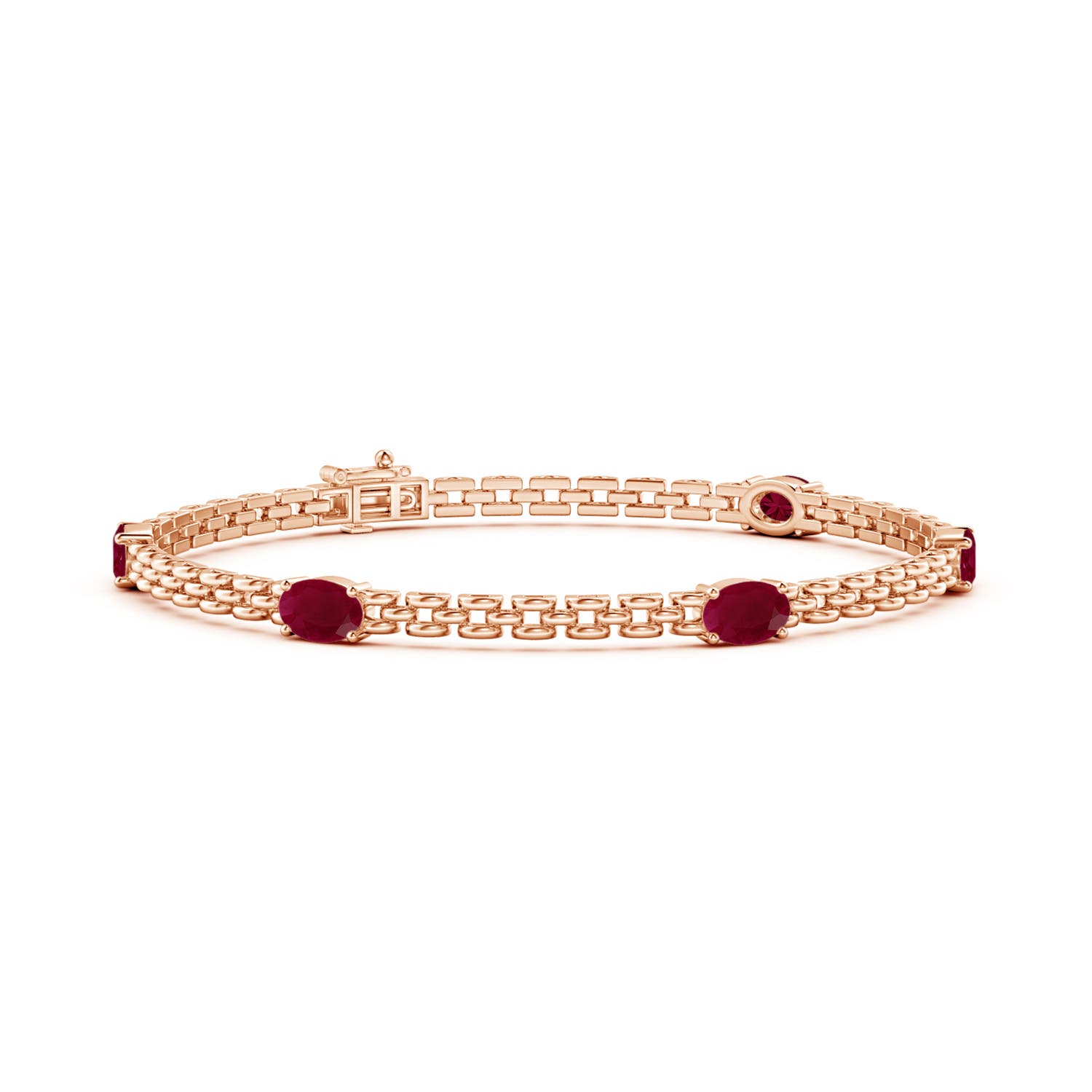 Angara 3.0 Carats Five Stone Oval Ruby Station Link Bracelet in 14K Rose Gold