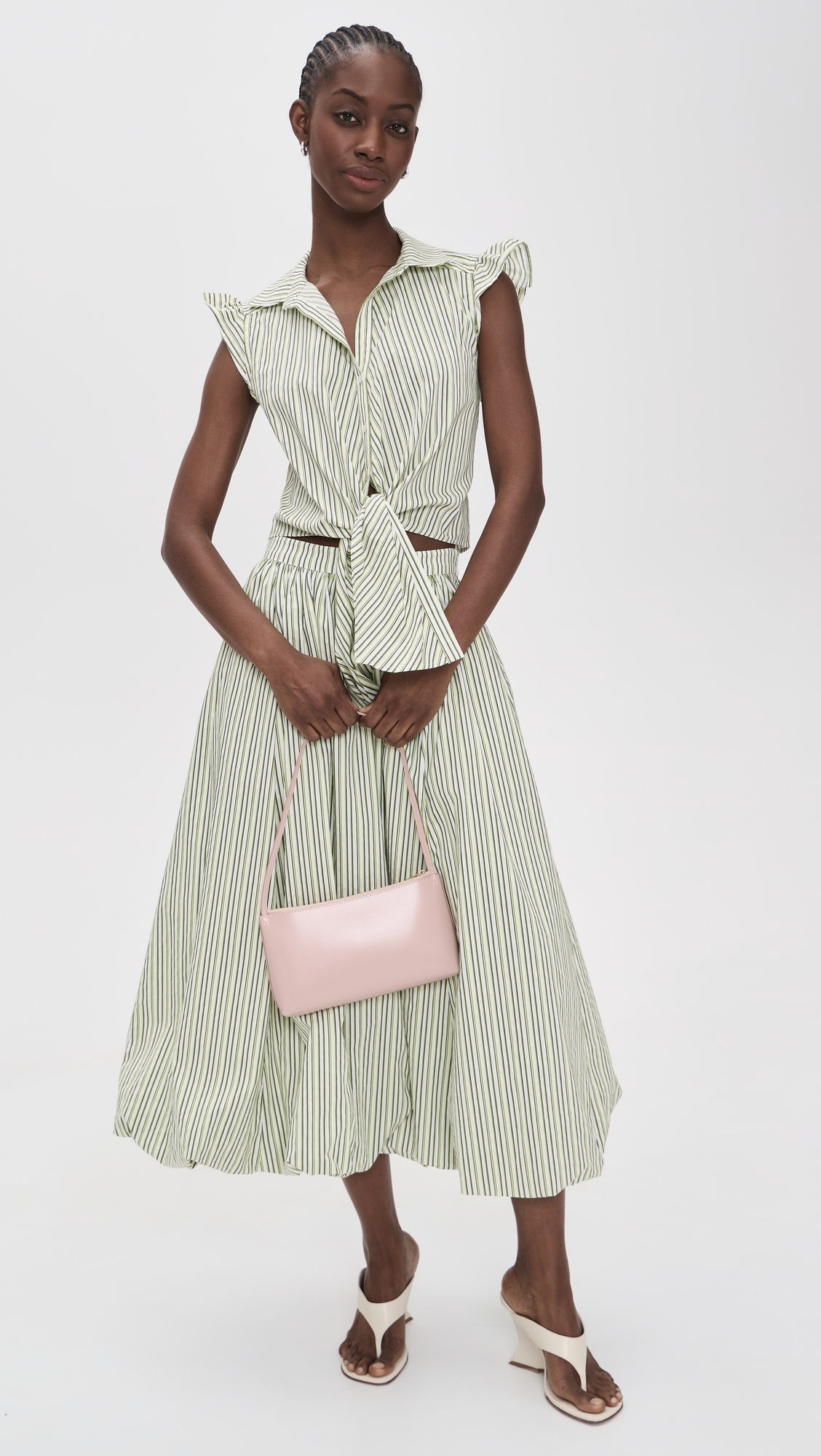 Sophie Stripe Flutter Sleeve Marianna Top Ivory/Lime