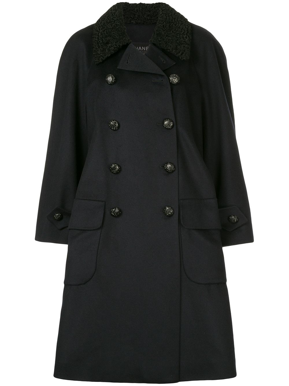 1985-1993 contrast-collar midi coat - Blue