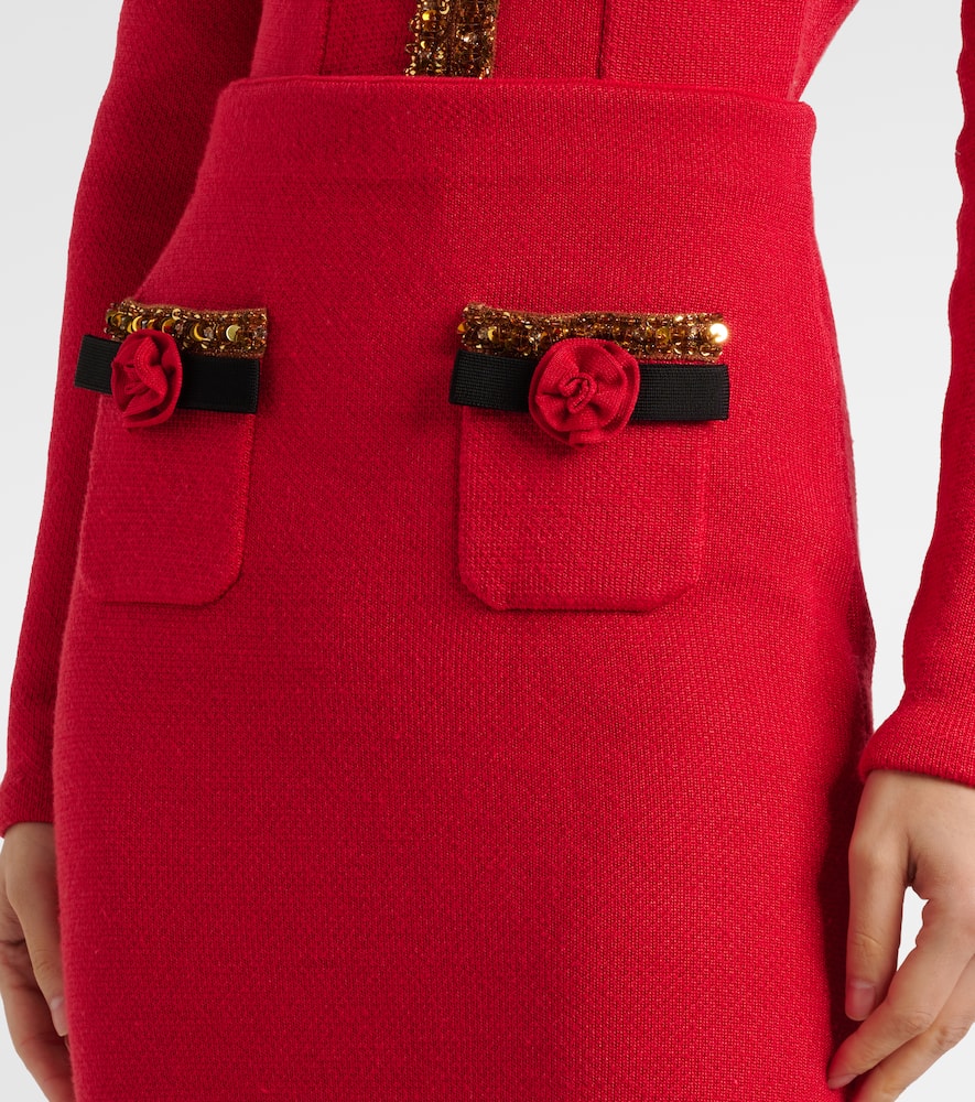 Self-Portrait Embellished knitted midi skirt