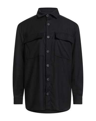 Man Shirt Black Size L Polyester, Viscose, Elastane