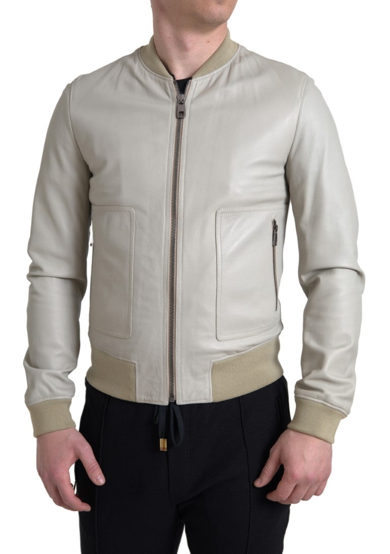 Leather Bomber Jacket — Cream