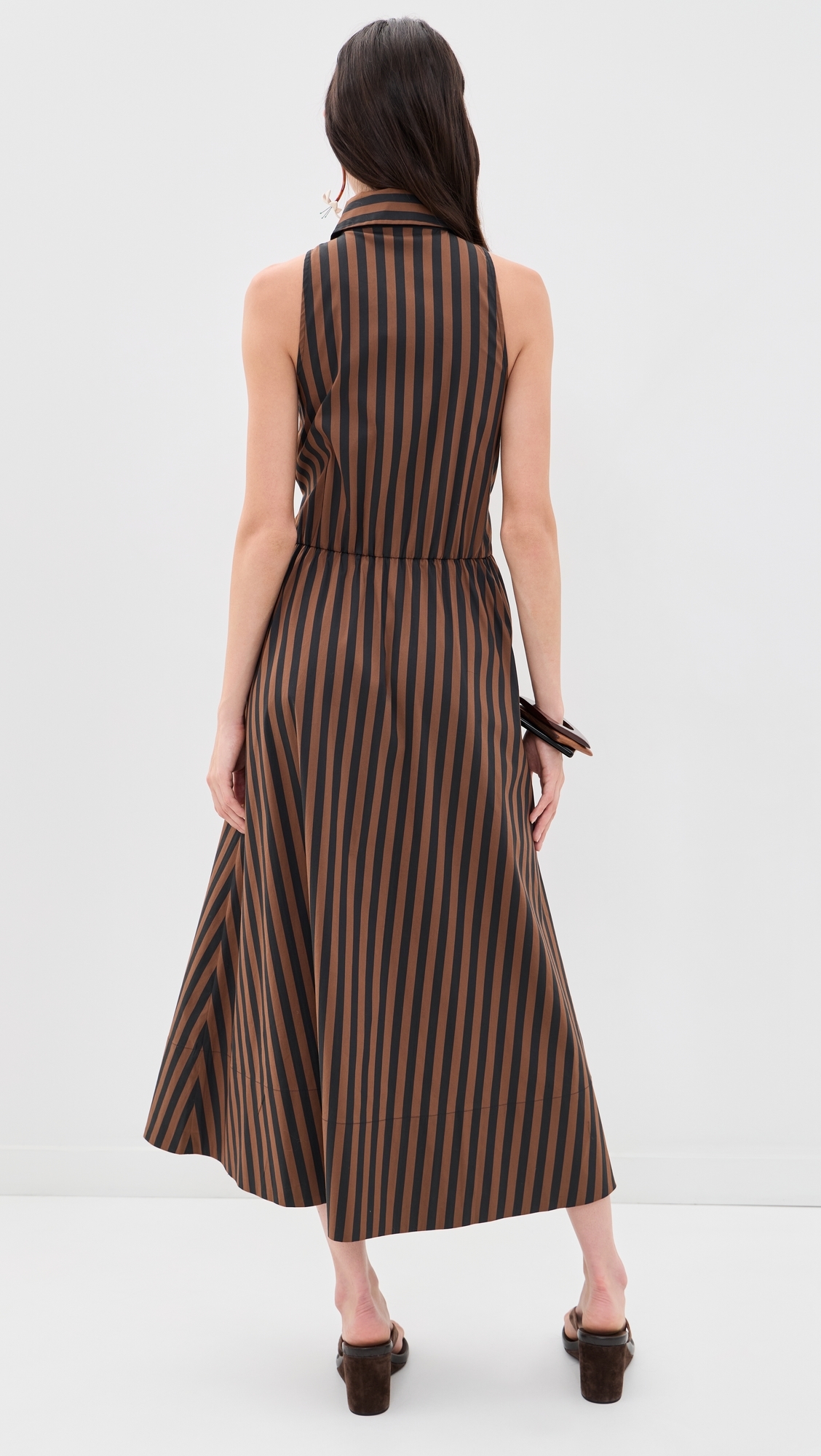 Inna Sleeveless Poplin Dress Choco Brown/Black Stripe