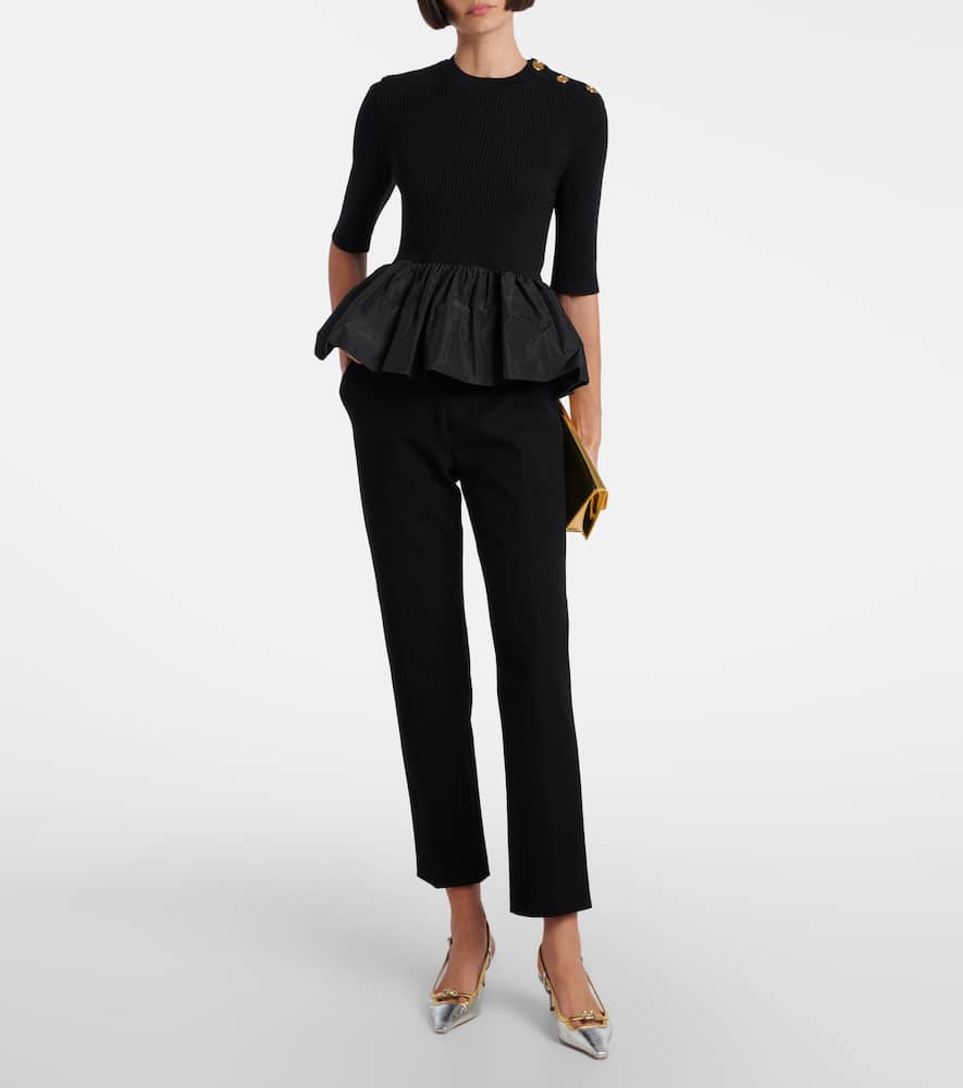 Ribbed-knit peplum wool top