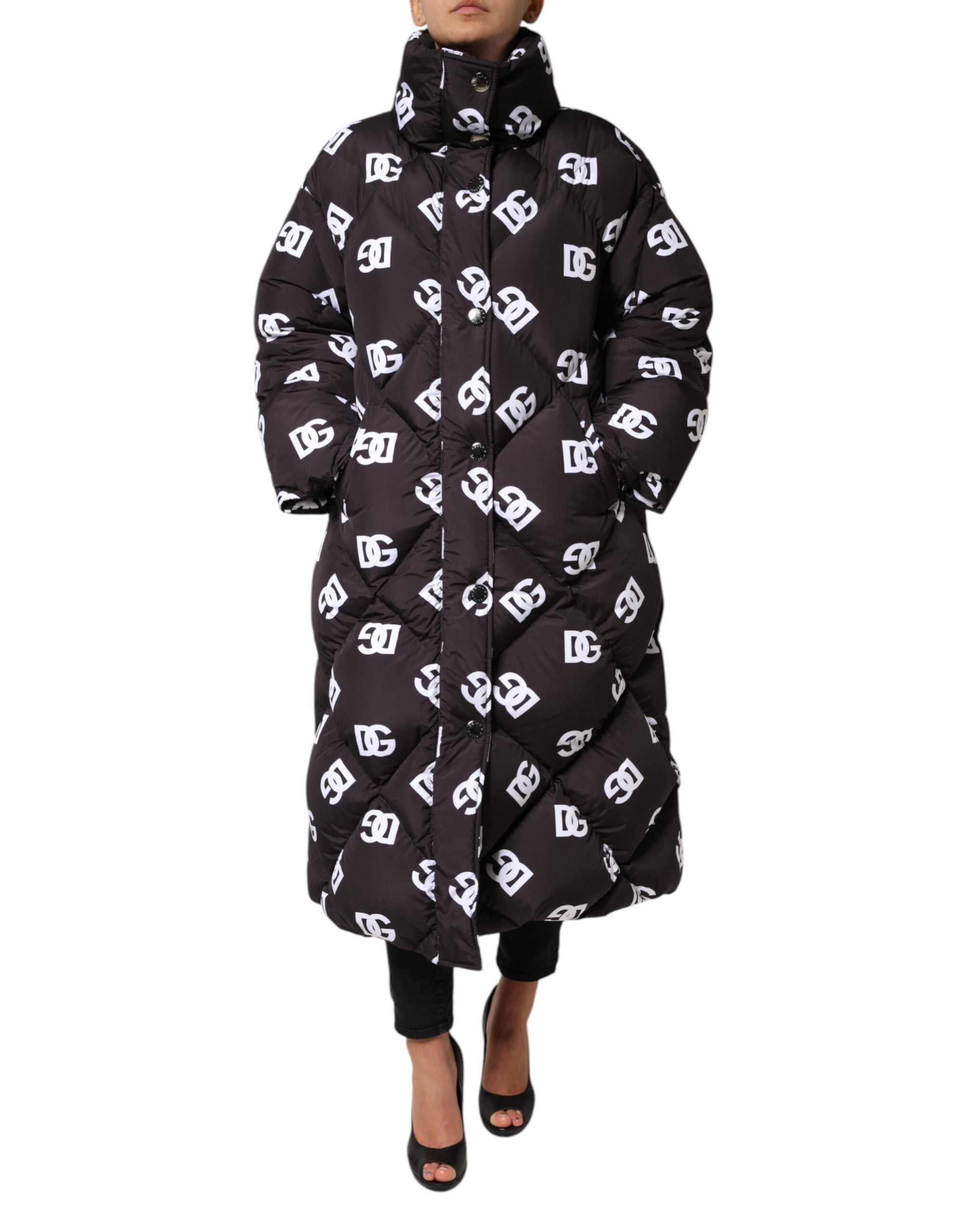 Logo-Printed Quilted Puffer Coat — Black