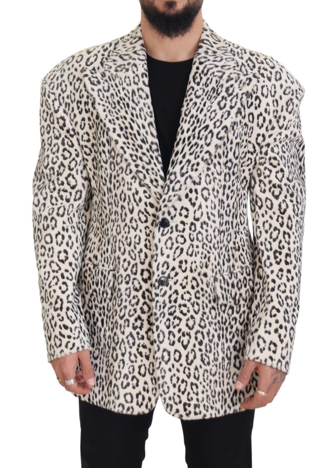 Leopard-Print Cotton Blazer — White