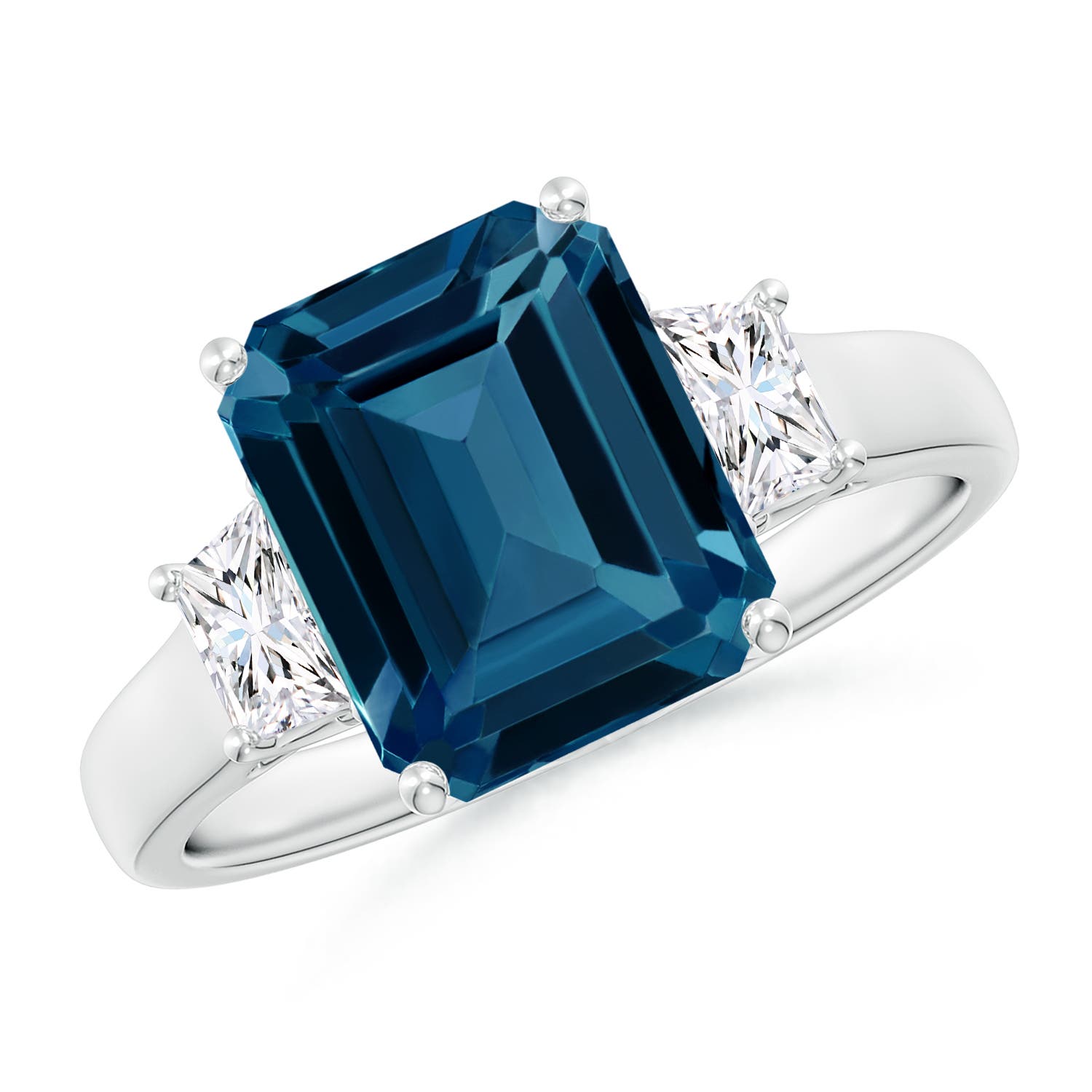 Angara 4.0 Carats Three Stone Emerald-Cut London Blue Topaz and Diamond Ring in Platinum