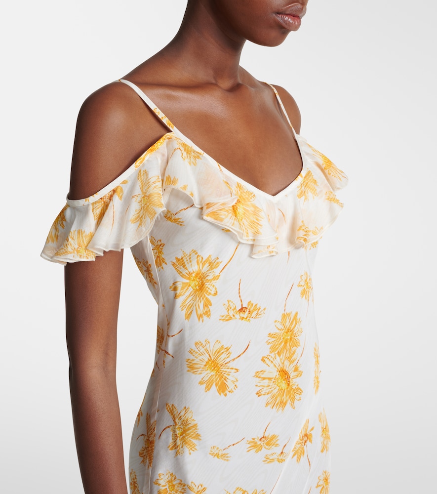 Floral ruffled silk moiré slip dress