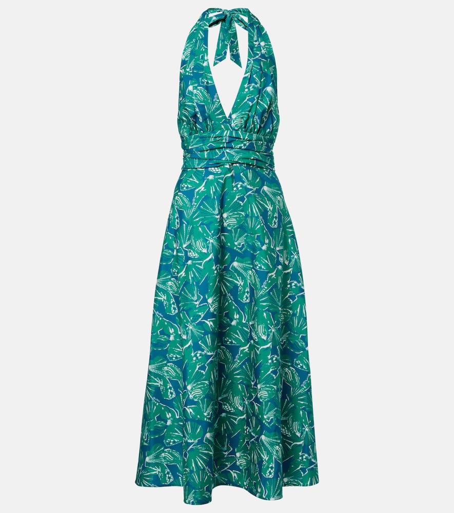 Printed halterneck cotton midi dress