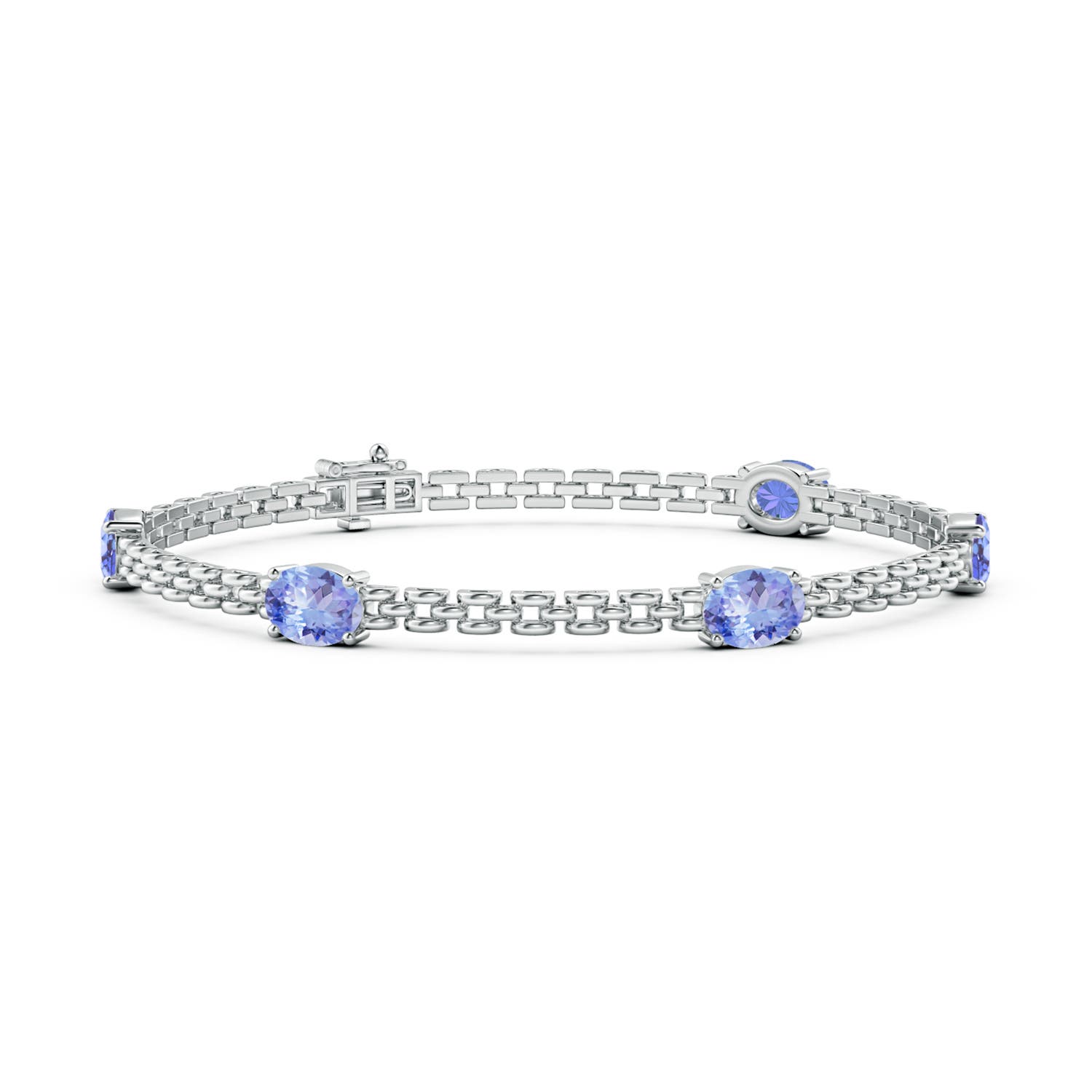 Angara 4.0 Carats Five Stone Oval Tanzanite Station Link Bracelet in 14K White Gold