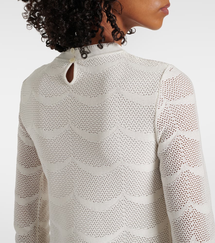 Knitted scalloped cotton and silk minidress