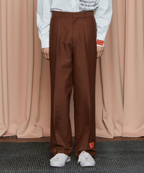 Houndstooth Check Pants / Navy & Orange