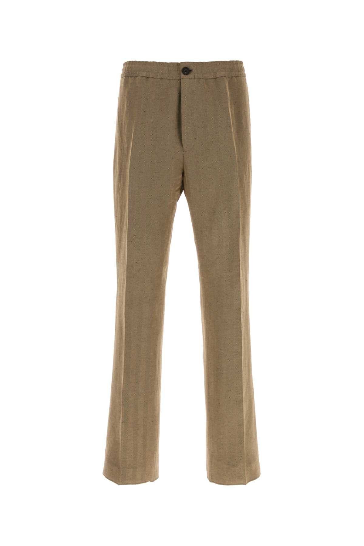 Linen-Viscose Blend Trousers — Beige