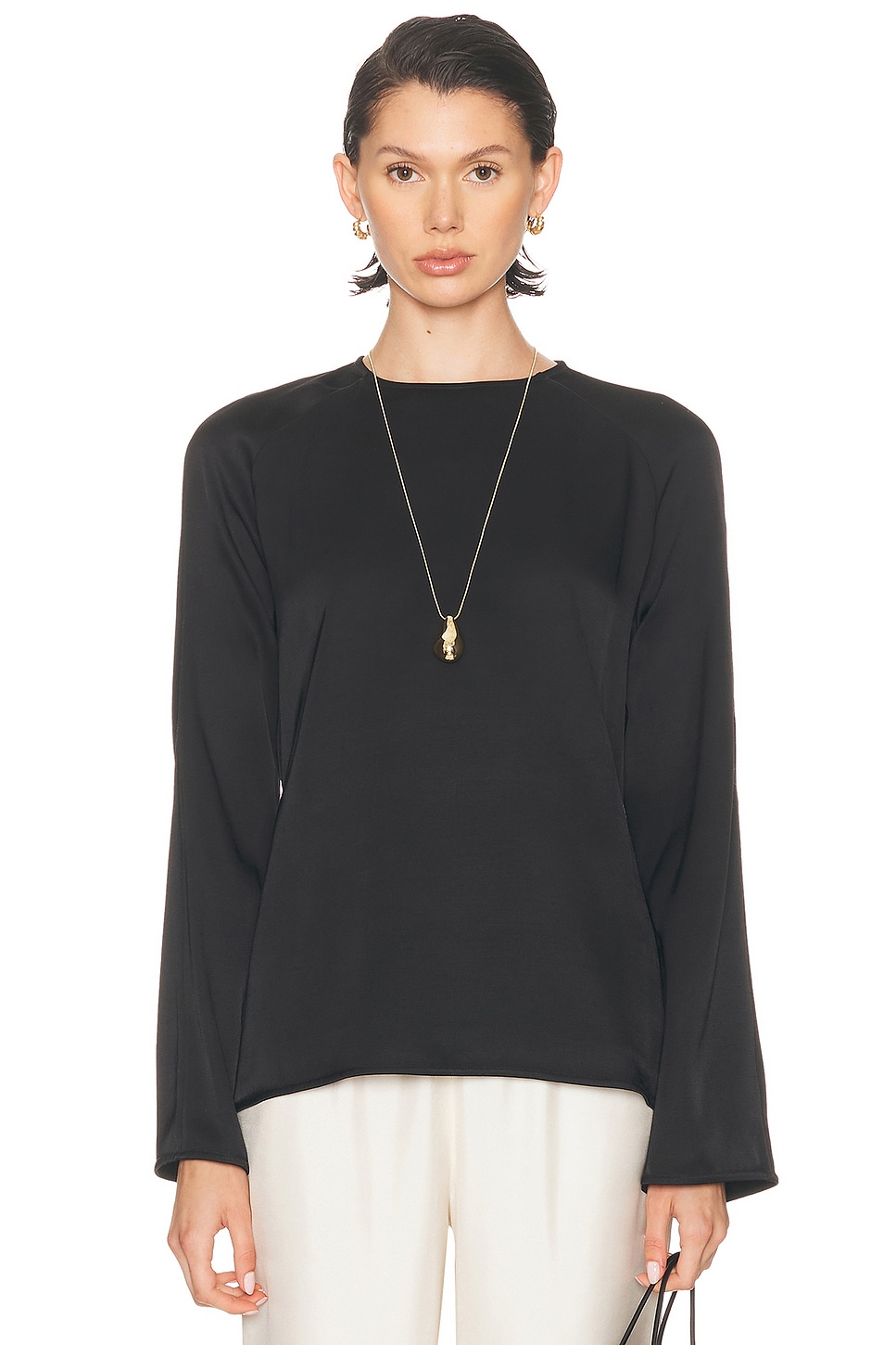 Loulou de Saison Aiza Long Sleeve Blouse in Black - Black.  42 also in 34, 36