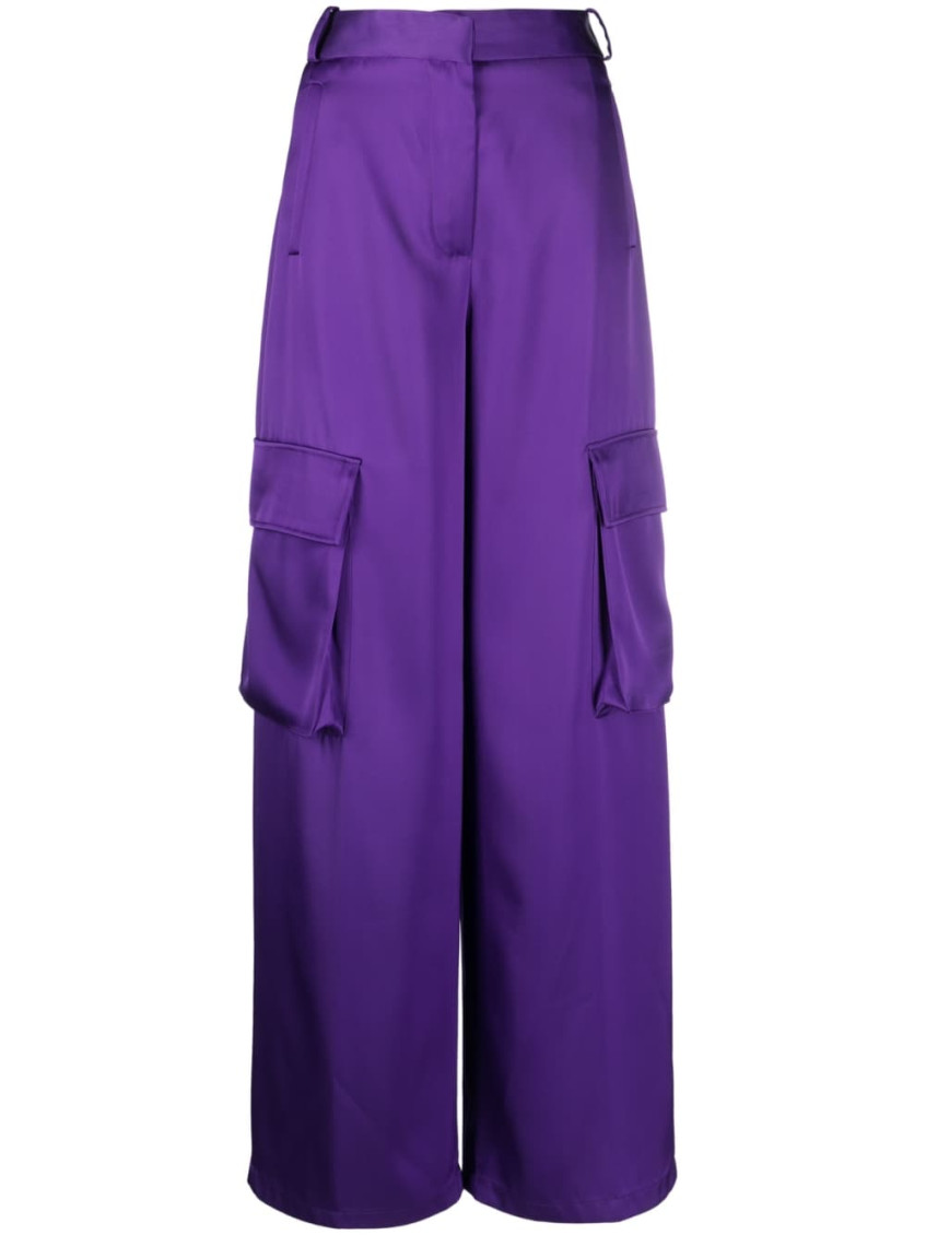Purple Cargo Pants Satn Effect With Cargo Pockets In Viscose Woman