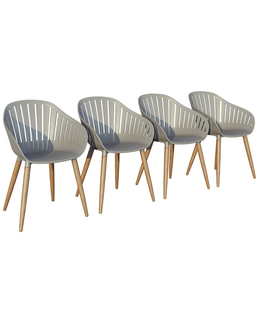 Outdoor Patio 4Pc Grey Wood Dining Chairs