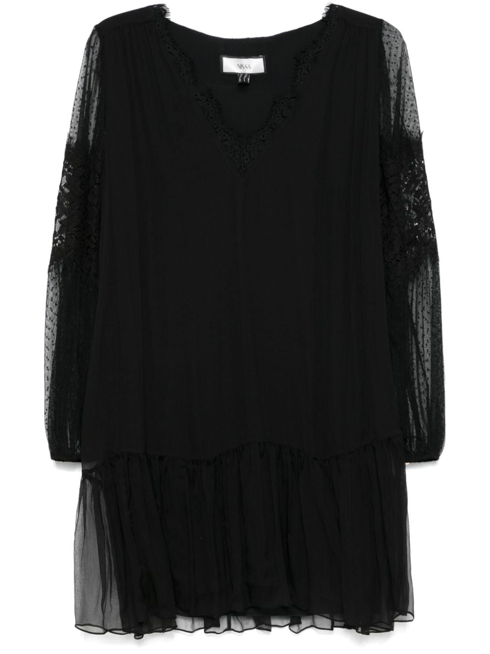 Semi sheer-sleeve mini dress - Black