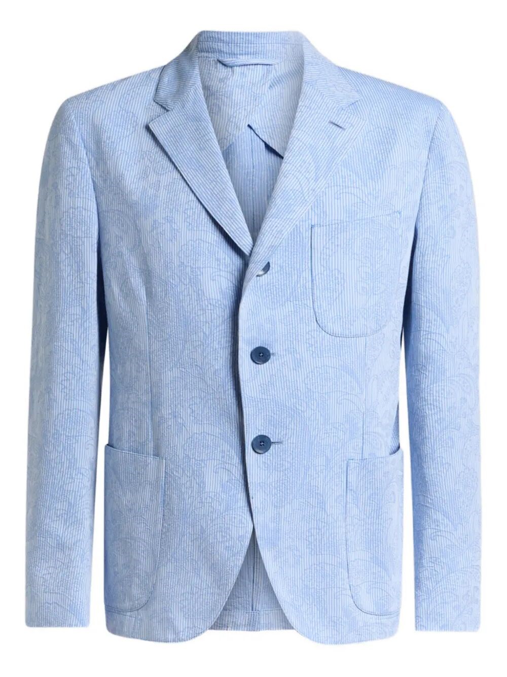 Single-Breasted Striped Cotton Jacket With Floral Paisley Motif