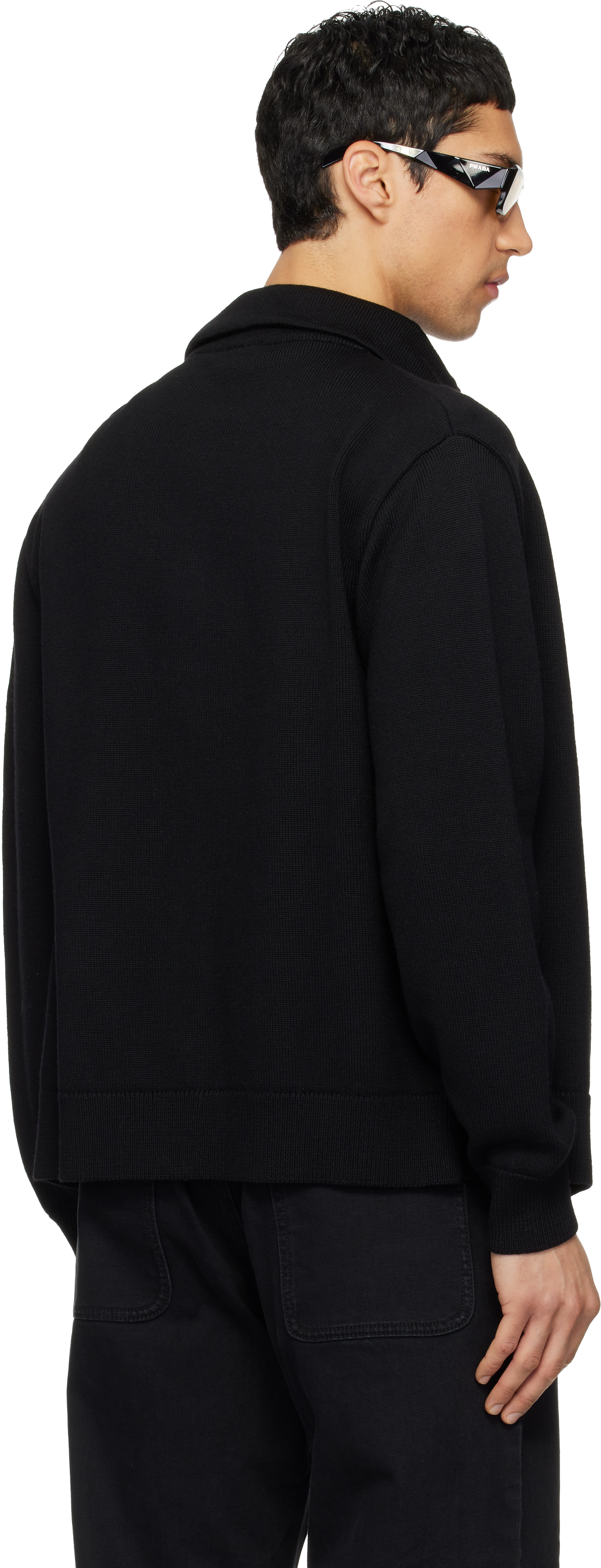 Black Zipped Wool Cardigan