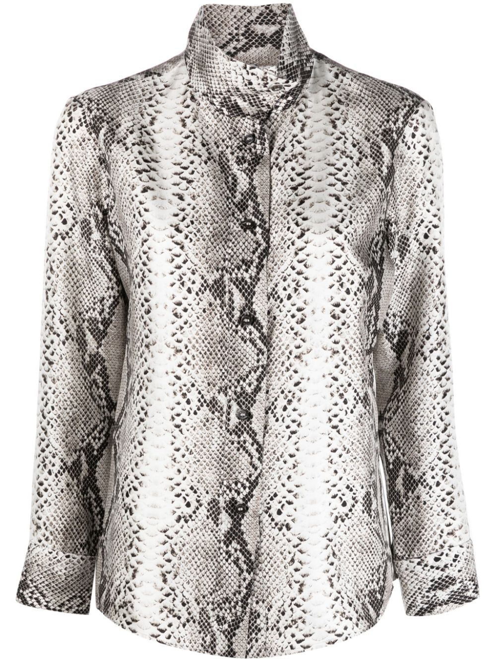 Snakeskin-print high-neck silk shirt - Black