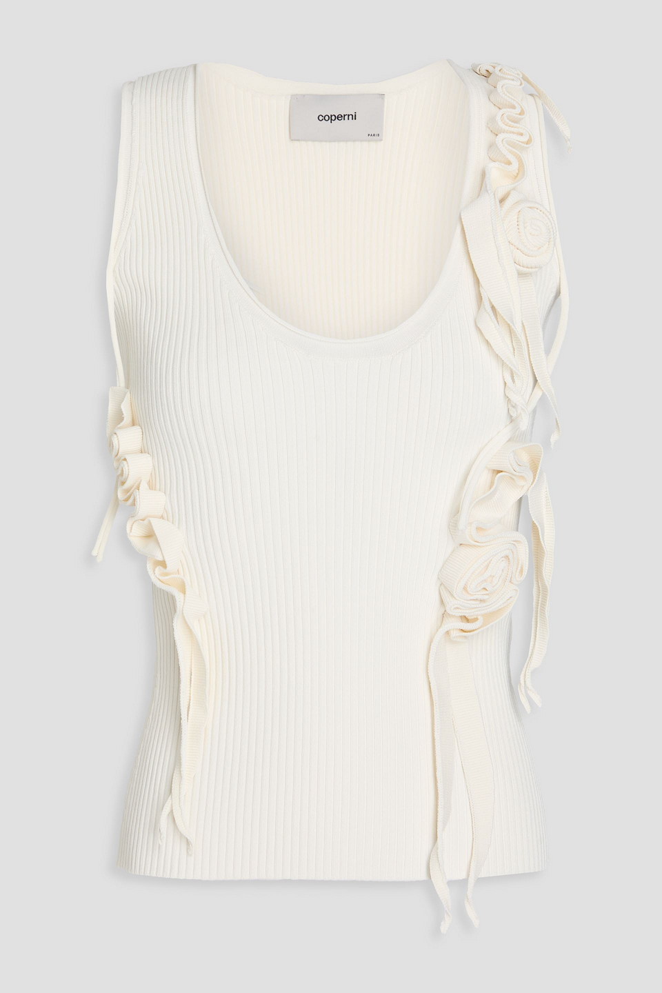 Floral-appliquéd ribbed-knit tank - White - XL