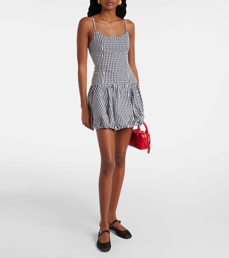 Gingham gathered cotton poplin minidress