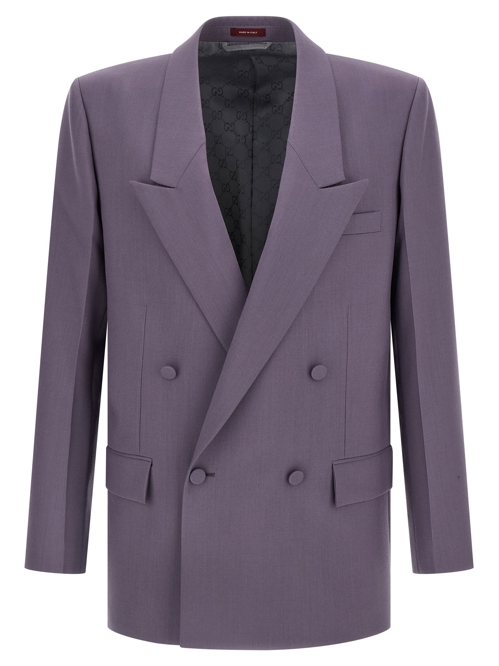 Double-Breasted Wool Blazer — Purple