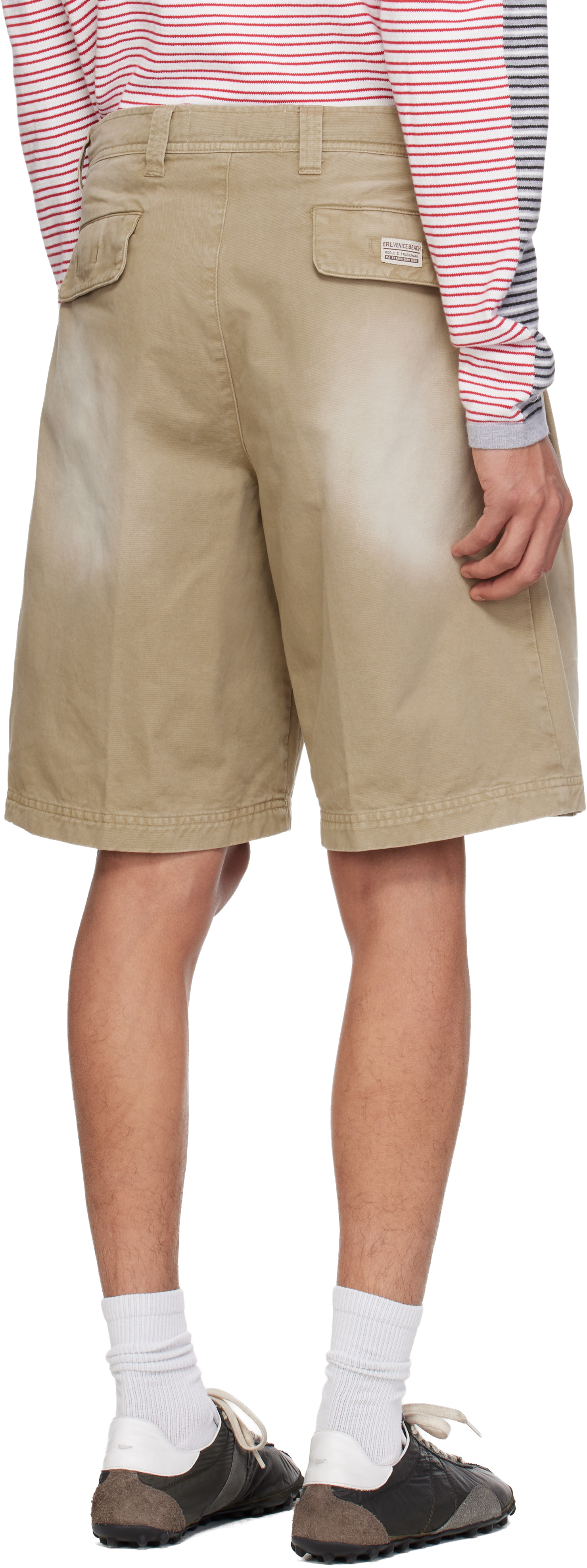 Beige Pleated Chino Woven Denim Shorts