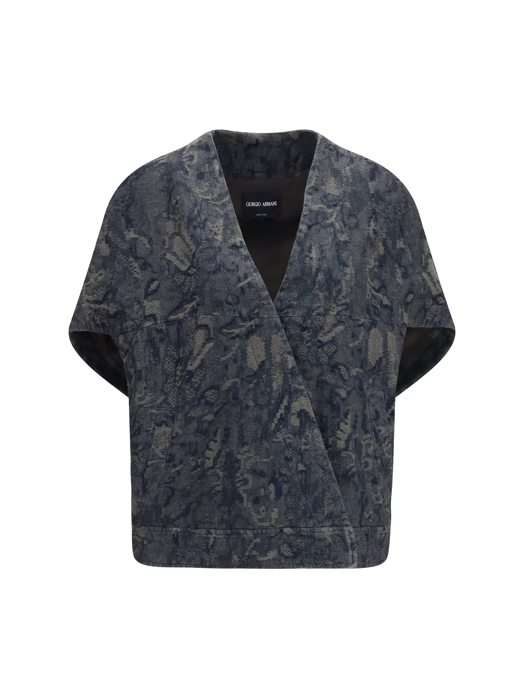 Oversized Floral Jacquard Denim Vest — Gray